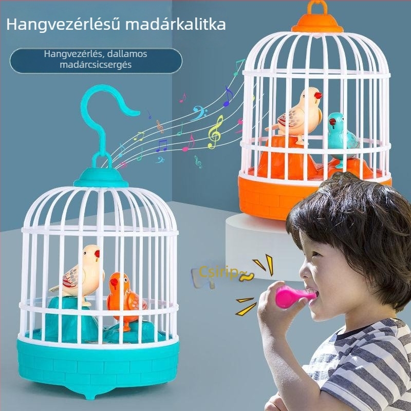 Gyerekeknek szóló újratölthető, hang- és fényvezérlésű, valósághű madárketrec, hang- és fény visszajátszással