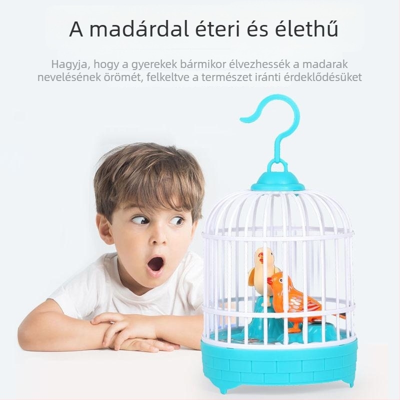 Gyerekeknek szóló újratölthető, hang- és fényvezérlésű, valósághű madárketrec, hang- és fény visszajátszással
