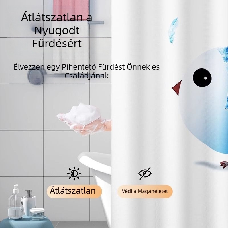 Poliészter zuhanyfüggöny készlet, vízálló, fúrás nélkül használható válaszfalfüggöny fürdőszobához és WC-hez, penészálló
