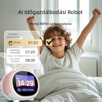 AI-alapú időtárs robot, intelligens beszéd, ébresztő, tanulóeszköz és éjszakai fény