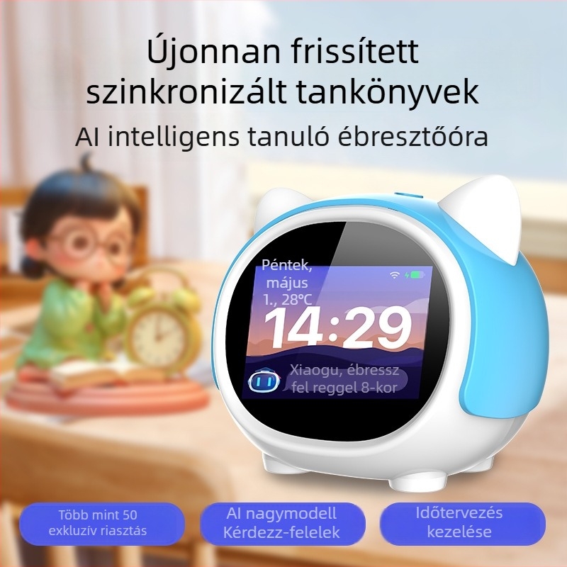 AI-alapú időtárs robot, intelligens beszéd, ébresztő, tanulóeszköz és éjszakai fény