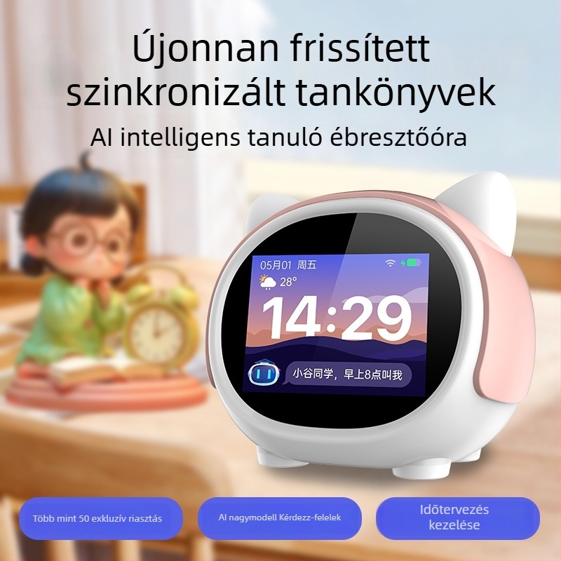 AI-alapú időtárs robot, intelligens beszéd, ébresztő, tanulóeszköz és éjszakai fény
