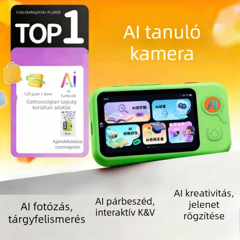 AI tanuló gép gyerekeknek, mesterséges intelligencia tanulási és gyakorló eszköz, képfelismerő kamera, korai oktatási mesés játék