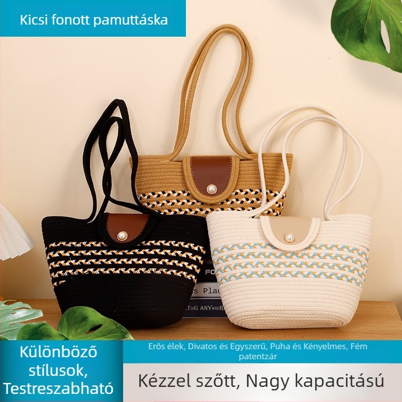 Női pamutszövetből készült tote táska, nagy kapacitású, színblokkokkal és félhold formával