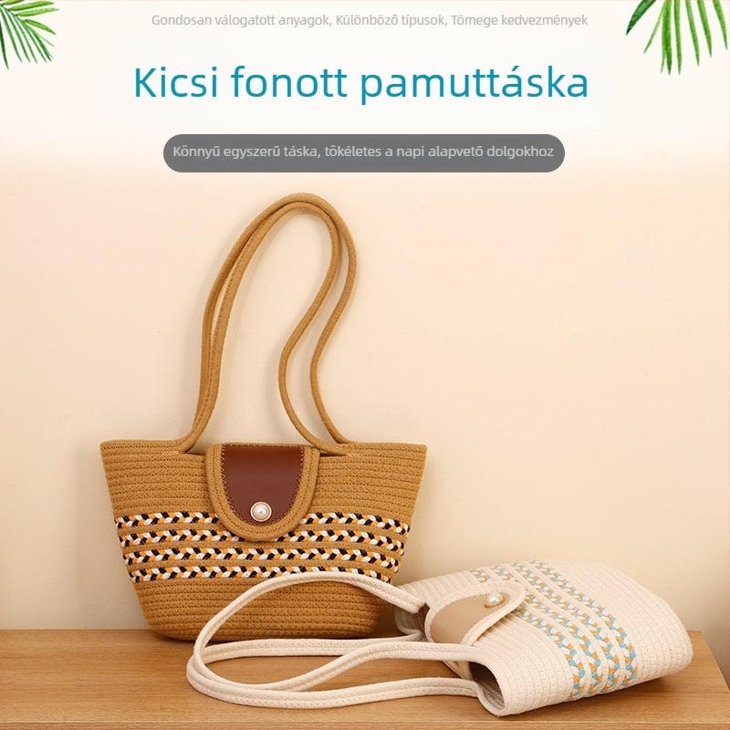Női pamutszövetből készült tote táska, nagy kapacitású, színblokkokkal és félhold formával