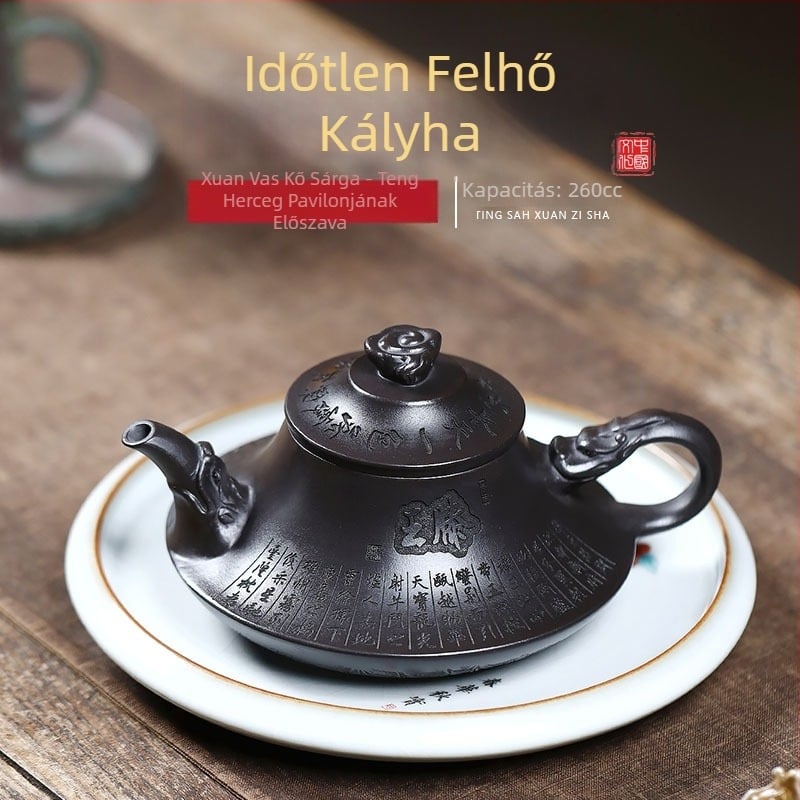 Yixing lila agyag teáskanna, kézzel készített, természetes ércből, felhőmintázatú Tengwang-kastély ihletésével, otthoni használatra