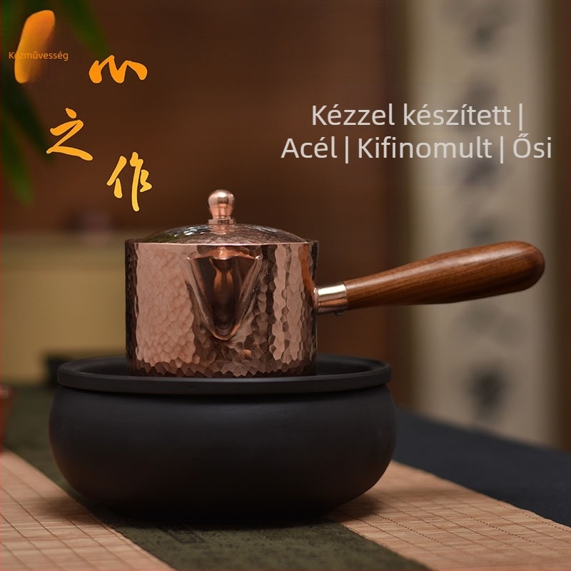 Kézzel készített, tiszta rézből készült teáskanna és Kung Fu tea készlet, vastagított réz teáskanna
