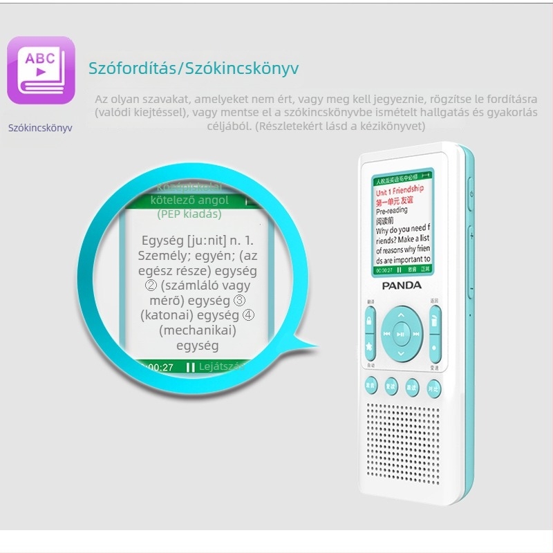 Panda angol nyelvtanuló készülék MP3-lejátszóval és felvevővel, modell F391