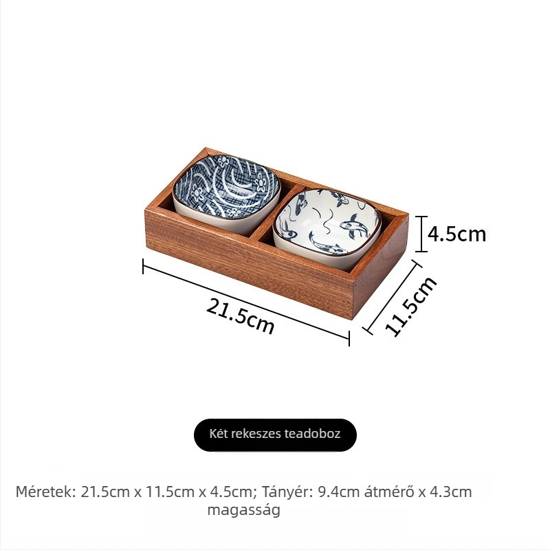 Fából készült teás tál gyümölcs- és nassolnivaló tálakkal, kilenc rekeszes elrendezés, retro stílus, 24 cm átmérőjű
