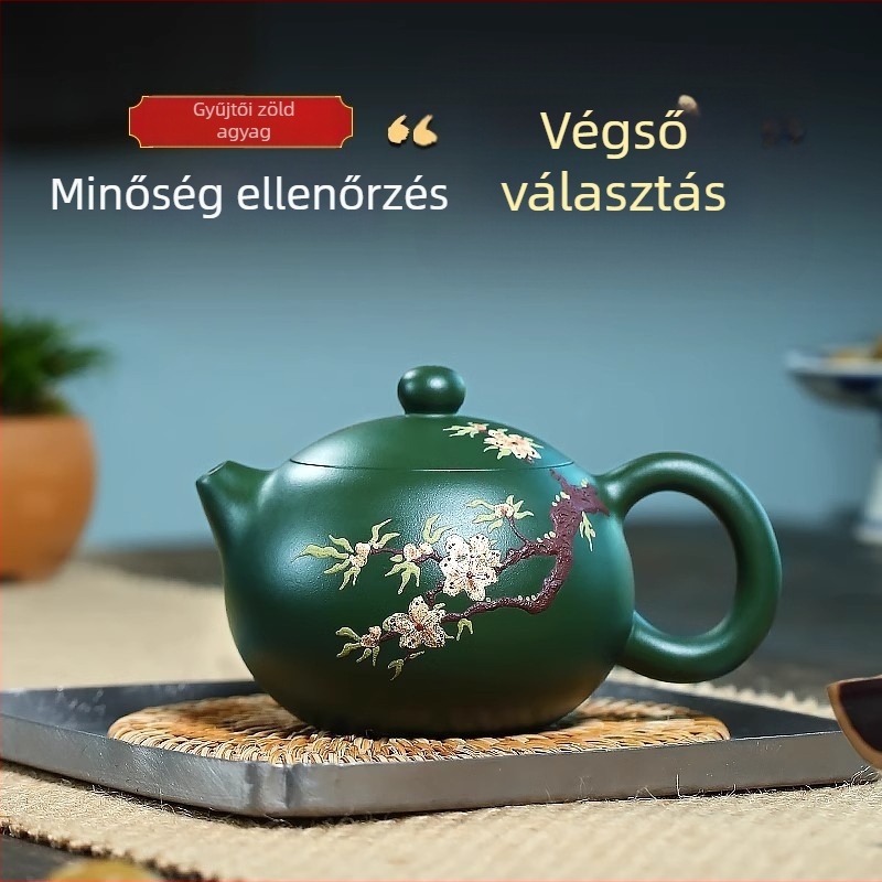 Lila purpurszandból készült teáskanna, szilva virág motívummal, modern minimalist dizájn