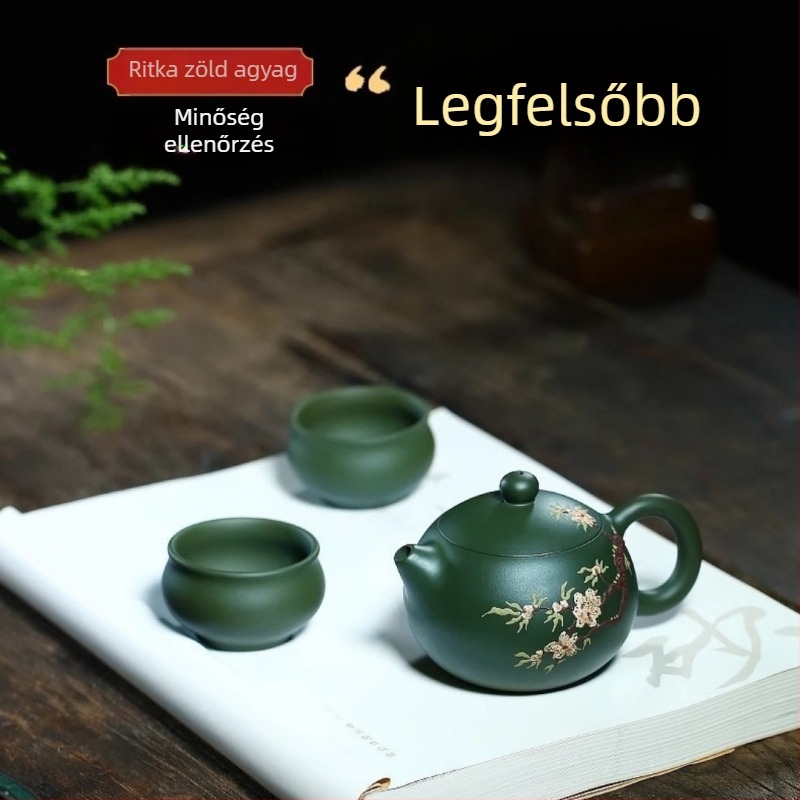 Lila purpurszandból készült teáskanna, szilva virág motívummal, modern minimalist dizájn