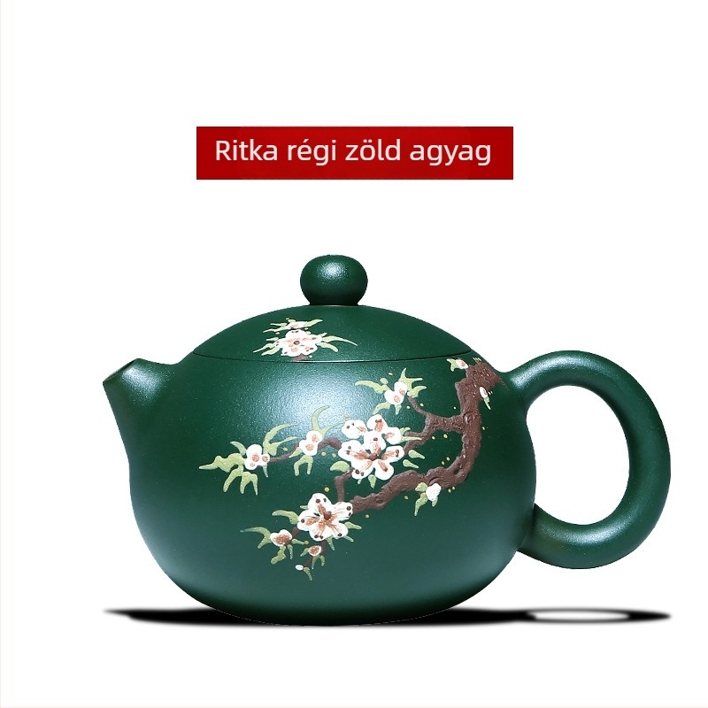 Lila purpurszandból készült teáskanna, szilva virág motívummal, modern minimalist dizájn