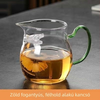 Hőálló, vastag üvegű félhold alakú teáscsésze beépített szűrővel és nagy kapacitással