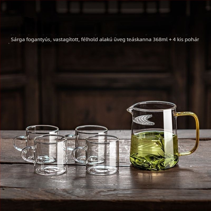 Hőálló, vastag üvegű félhold alakú teáscsésze beépített szűrővel és nagy kapacitással