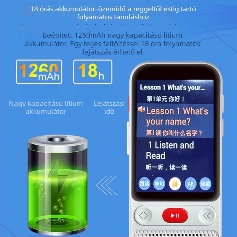 P30 okos hallókészülék érintőképernyővel — angol ismétlő és tanuló eszköz, MP3 offline, tankönyv tartalom szinkronizált