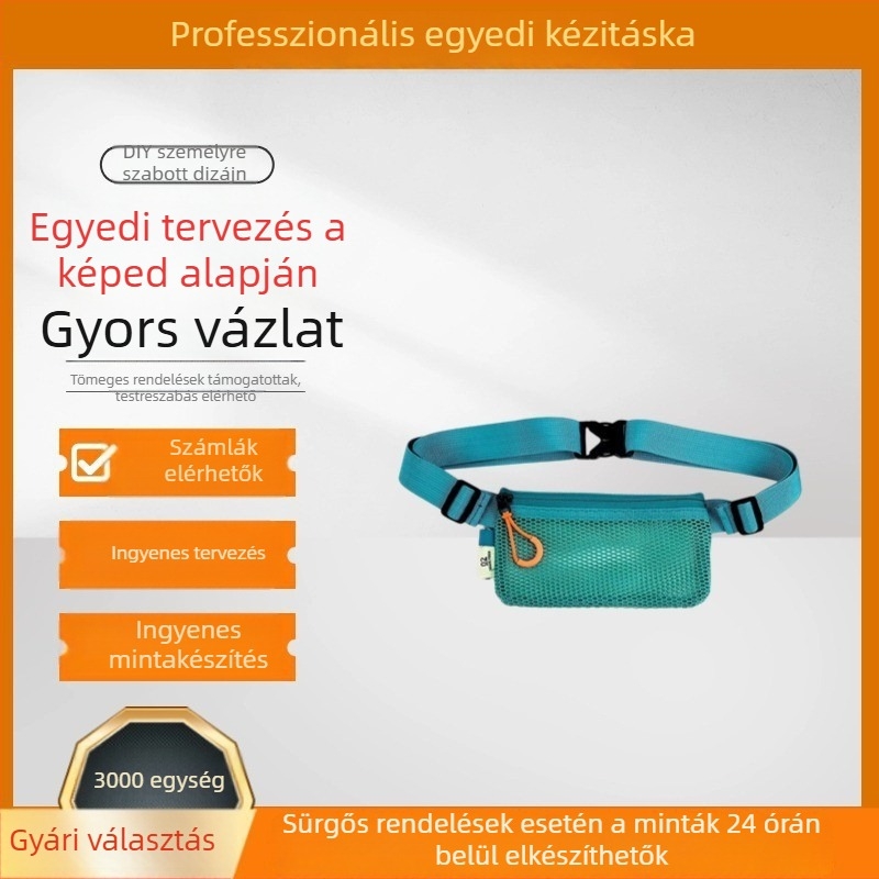 Gyerekeknek tervezett légáteresztő övtáska keresztpánttal, hálós mintával és tanulóeszközzel