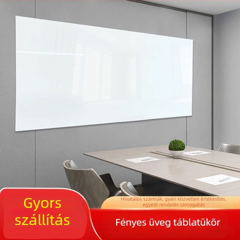 Mágneses, festett, edzett üvegből készült fehértábla, egyoldalas, iroda és oktatás, ultra fehér