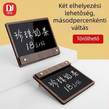 Diófából készült, kézzel írt árcédulával ellátott, írható asztali árkijelző tábla
