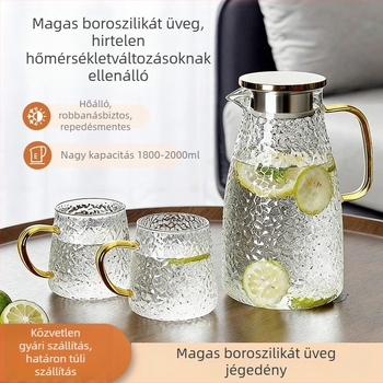 Boroszilikát üvegből készült, nagy kapacitású, hőálló kancsó hideg vízhez – gyümölcsteához és italokhoz – készlet