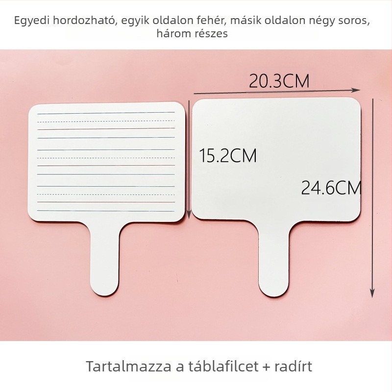Kézben tartható, dupla oldalú testre szabott fehér tábla, négyszögletes és kerek formával