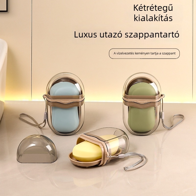 Utazáshoz tervezett, könnyű luxus szappan-doboz fedéllel és leeresztő nyílással, kompakt szappantároló