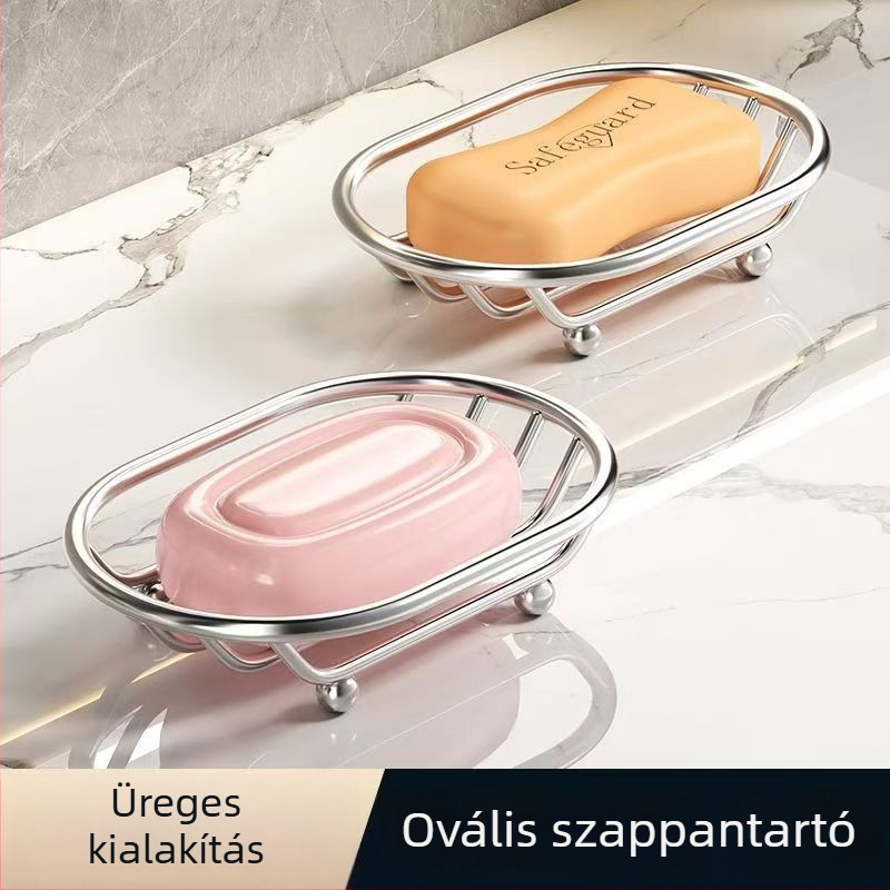 Új rozsdamentes acél szappantartó a fürdőszobába, drenázsos, lyukacsos design, asztali tároló, szappan tál