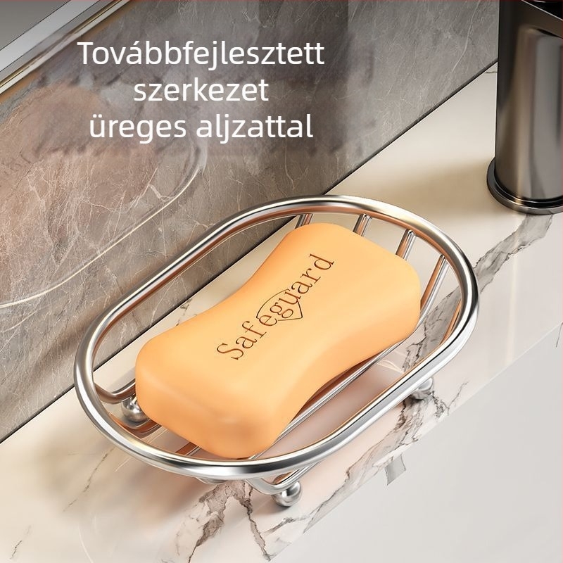 Új rozsdamentes acél szappantartó a fürdőszobába, drenázsos, lyukacsos design, asztali tároló, szappan tál