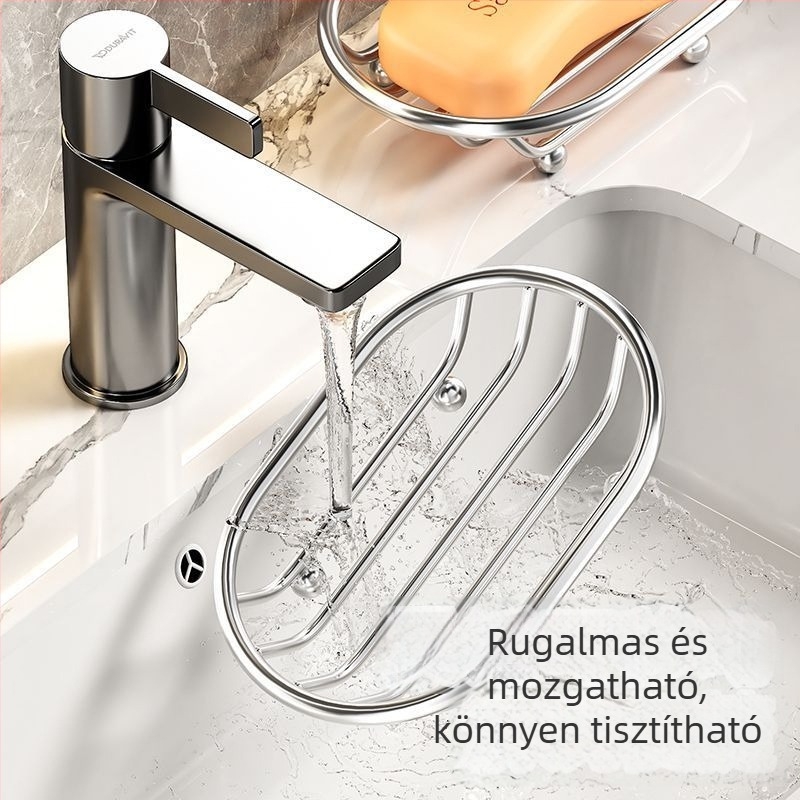 Új rozsdamentes acél szappantartó a fürdőszobába, drenázsos, lyukacsos design, asztali tároló, szappan tál