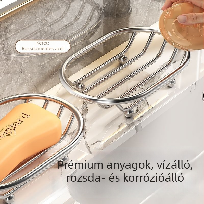 Új rozsdamentes acél szappantartó a fürdőszobába, drenázsos, lyukacsos design, asztali tároló, szappan tál