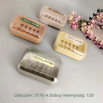 Műanyag mosószappan doboz fedéllel, vízálló és nedvességálló, drenázs funkcióval.