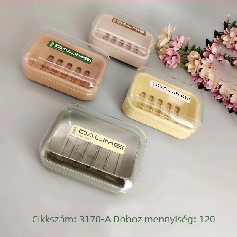 Műanyag mosószappan doboz fedéllel, vízálló és nedvességálló, drenázs funkcióval.