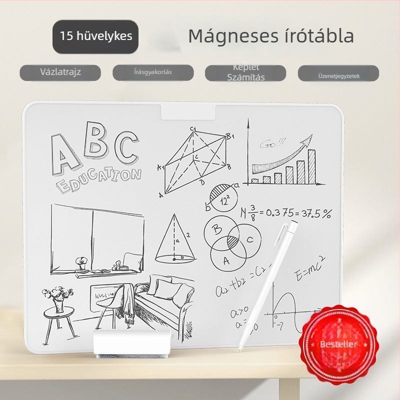 12/15 hüvelykes mágneses fehér tábla részleges törléssel, gyerekeknek
