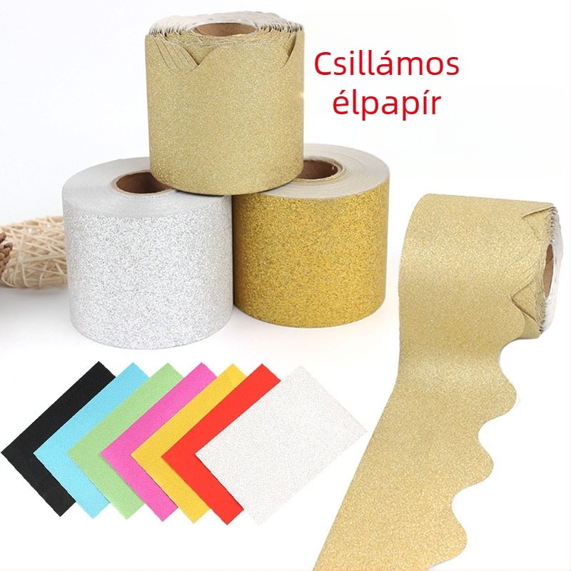 Csillogó keretpapír hirdetőtáblákhoz és fehér táblákhoz, kijelző anyag, méret 7,5 cm x 20 m