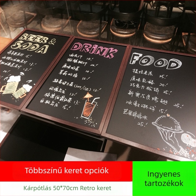 50×70 cm egyoldalas mágneses akasztós tábla retro több színű kerettel, kávézó dekorációhoz
