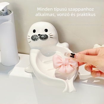 Aranyos tengeri oroszlán kerámia szappantál a fürdőszobába, fúrás nélkül