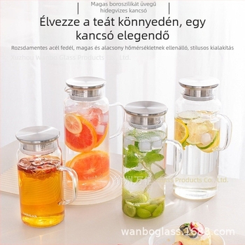 Boroszilát üvegből készül hidegvíz kanna, hőálló, nagy kapacitású italokhoz