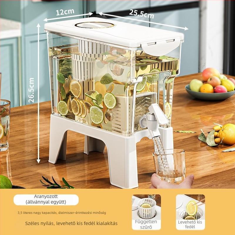 Műanyag nagy kapacitású hideg víz kancsó csappal, gyümölcsléhez, tejhez, teához és italokhoz, zárható frissességmegőrzés