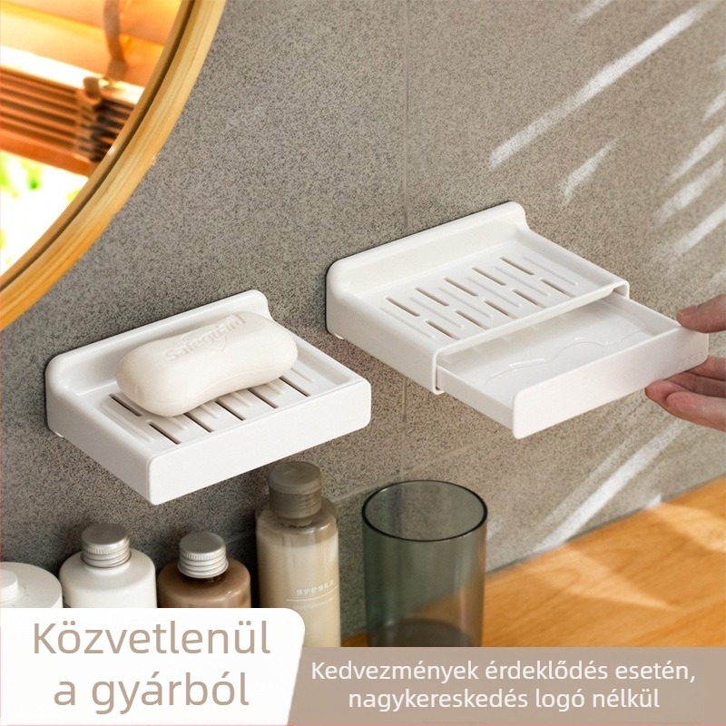 Fali szappantartó, dupla szintes leeresztő polccal, fürdőszobába, fúrás nélkül