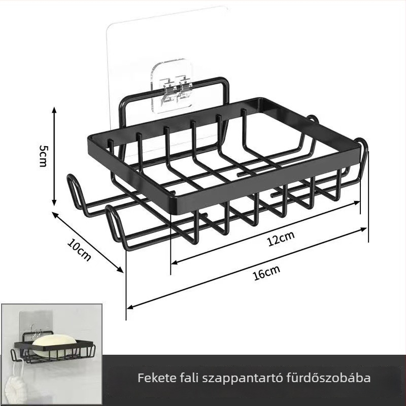 Fali mosdó- és szappantároló polc vasból, szénacél, önragasztó