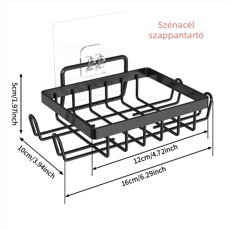 Fali mosdó- és szappantároló polc vasból, szénacél, önragasztó
