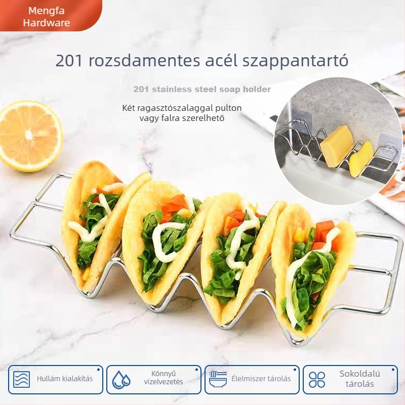 Rozsdamentes acélból készült szappantartó, W-alakú, többfunkciós, asztali vagy falra szerelhető, fúrás nélkül, lefolytató