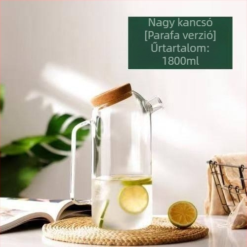Boroszilát üvegből készült kancsó hideg italokhoz, nagy kapacitás, átlátszó, dugós kupakkal, INS-stílus