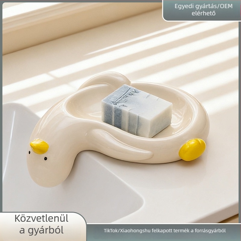 Kacs alakú kerámia szappantál vízelvezetővel, fürdőszobába