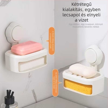 Falra szerelhető, fúrás nélkül, kettő rétegű szappantartó szívókoronggal – fürdőszoba, többfunkciós tároló