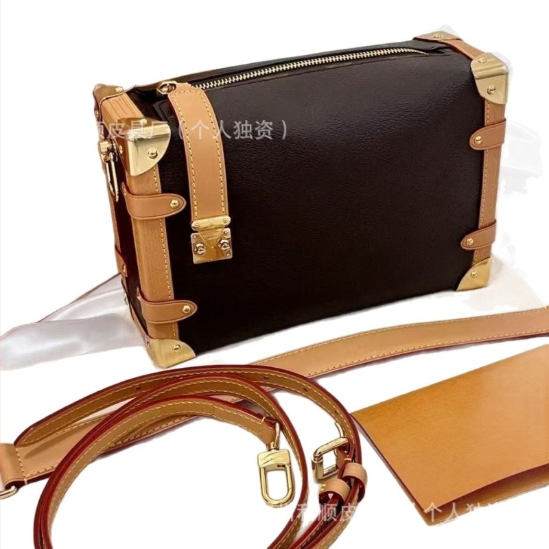 Lishun Leather Goods Kis méretű, lágy doboz formájú női válltáska, valódi bőr, keresztpánttal