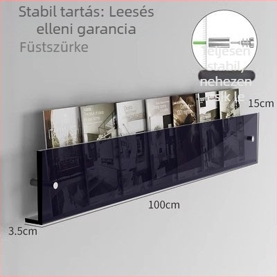 Akrilból készült ultra vékony falra szerelhető magazin- és kiállító polc, átlátszó tároló