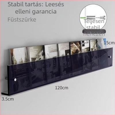 Akrilból készült ultra vékony falra szerelhető magazin- és kiállító polc, átlátszó tároló