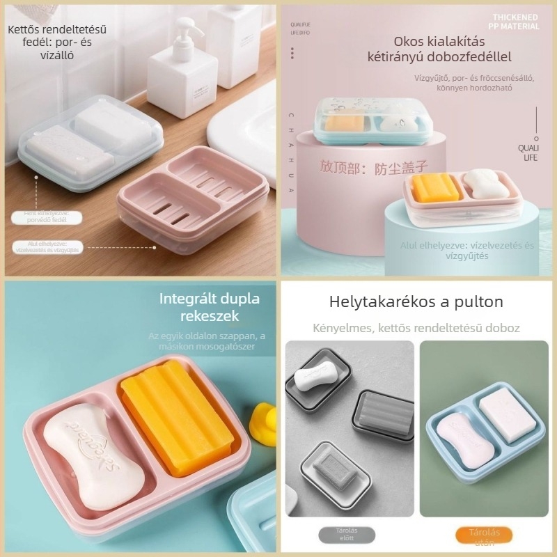 Kétszintes, integrált szappan tál csöpögtetővel és fedéllel, diákszállókhoz