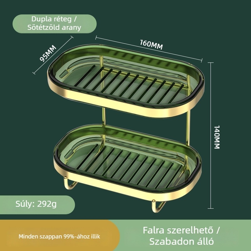 Kétszintes szappontartó, falra szerelhető lefolyó állvány fürdőszobába