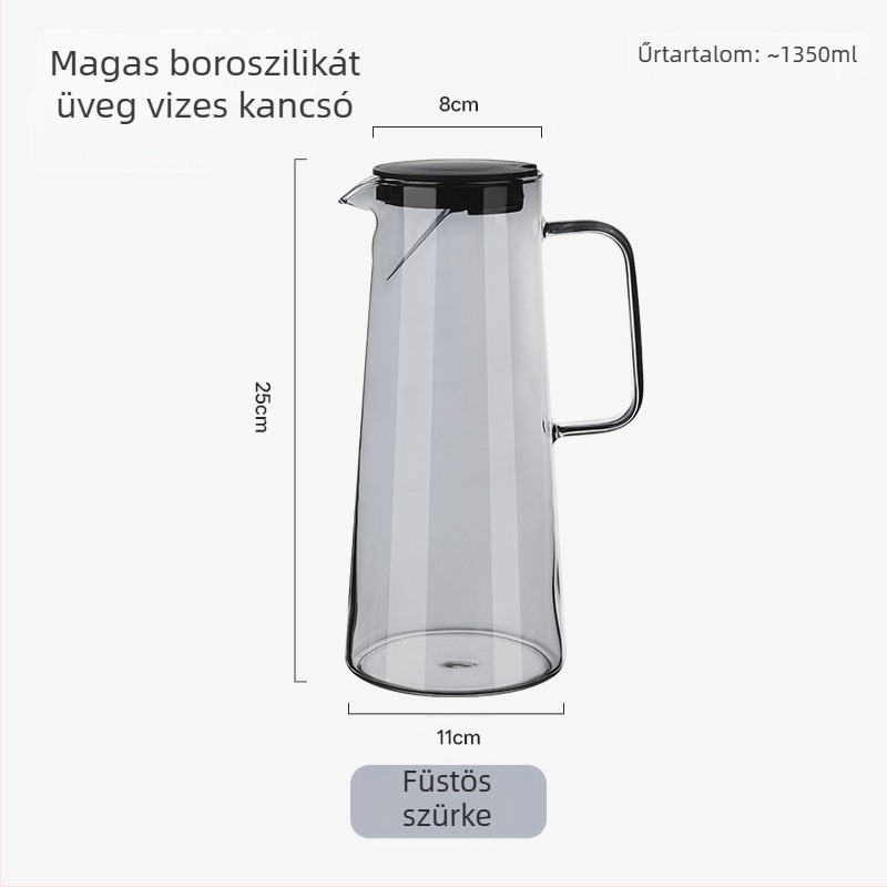 Otthoni használatra szánt boroszilikát üvegből készült hideg vizes kancsó, átlátszó, hőálló, vastag falú, törésálló, nagy kapacitású gyümölcslé és gyógytea számára